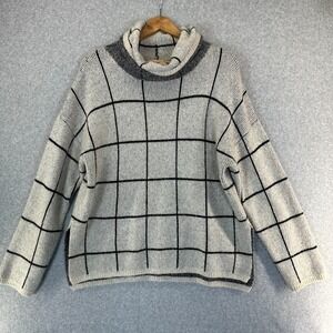 Madewell Turtleneck Sweater Super Soft Slouchy Warm Cozy White Grid Womens Large